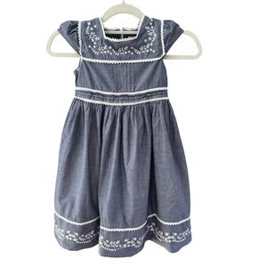 Donita Girls Chambray Embroidered Dress eyelet Tulle Lined Easter/Flower Girl, 6